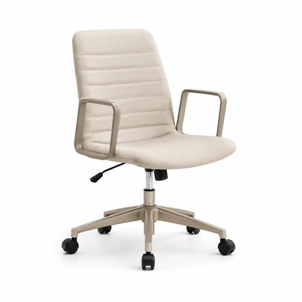 Sedia da ufficio girevole in poliestere beige con braccioli e ruote 62 x 62 x 91-101 cm