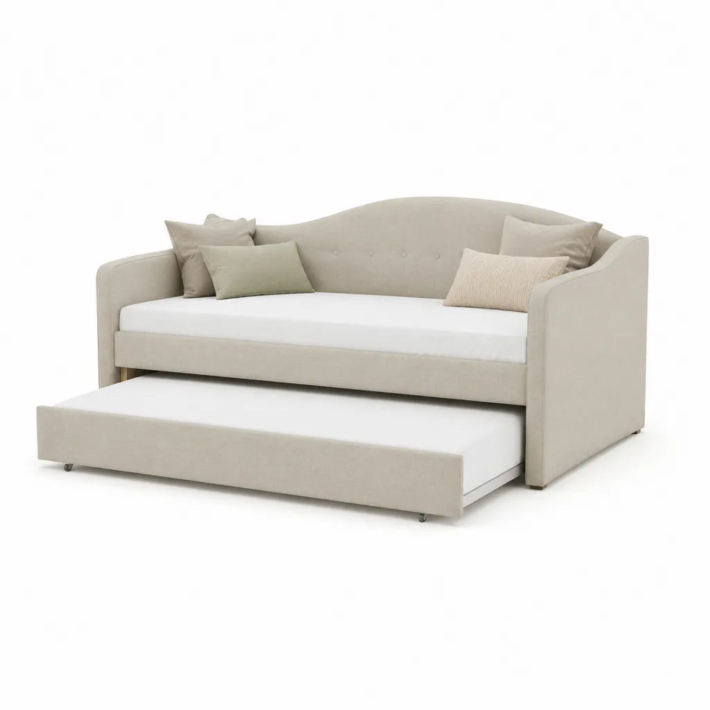 Letto divano estraibile con 2 posti letto in poliestere beige 210 x 100 x 90 cm