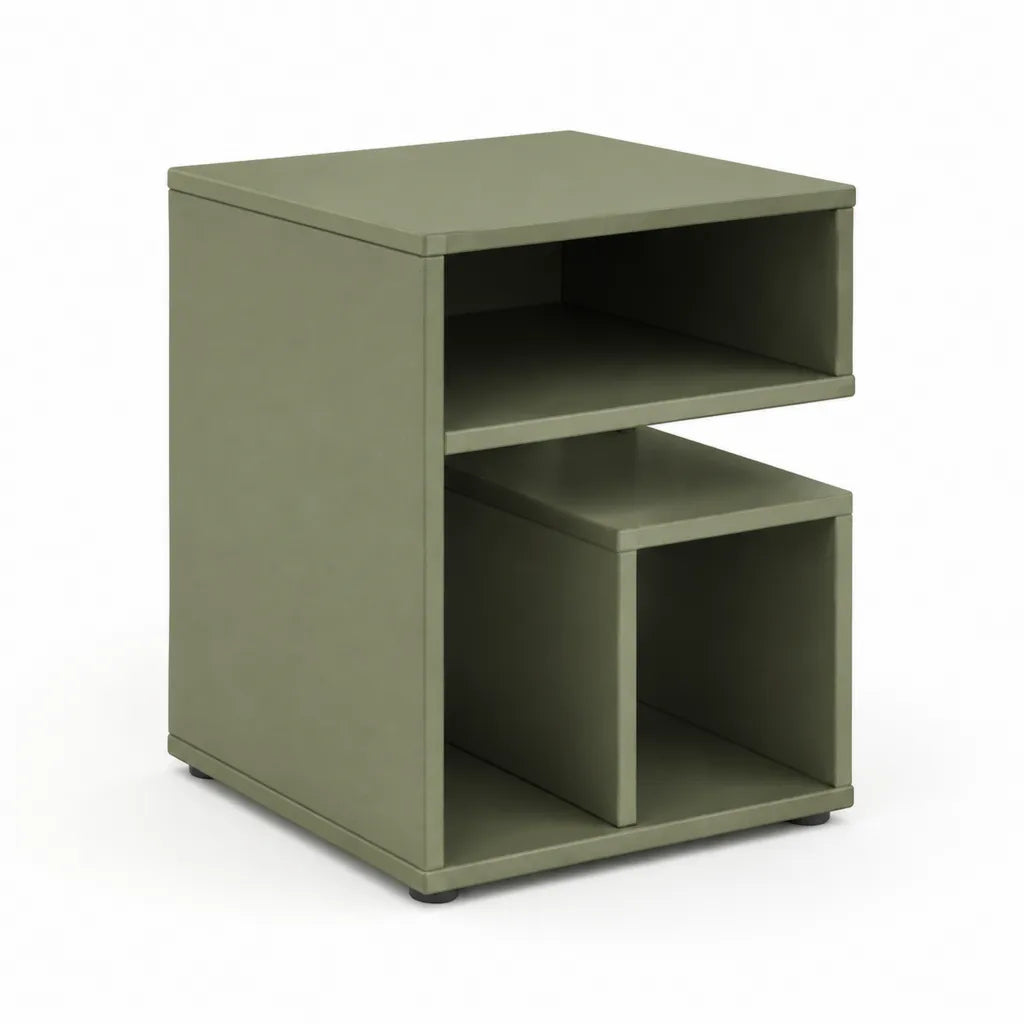 Tavolino laterale con ripiani 40 x 40 x 60 cm in MDF verde oliva