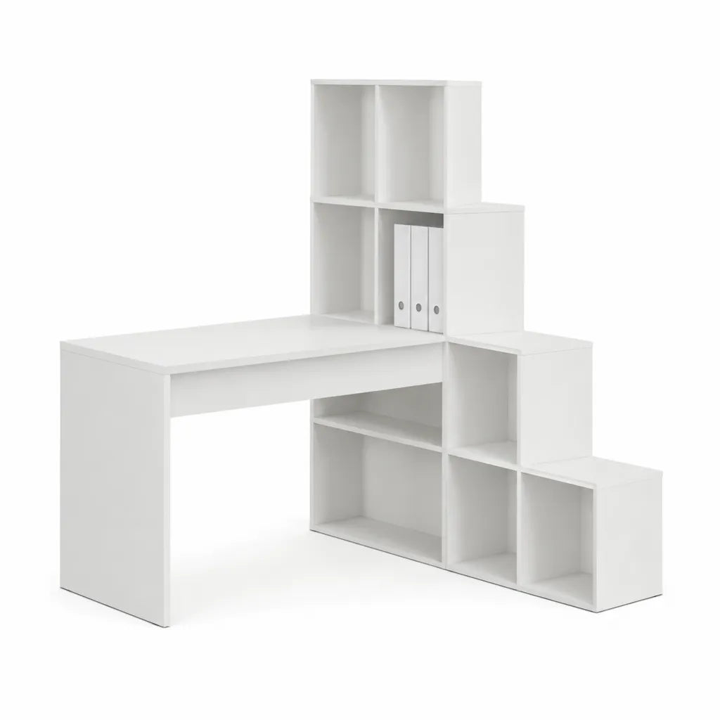 Scrivania con libreria 120 x 60 x 150 cm in truciolare nobilitato rettangolare bianca