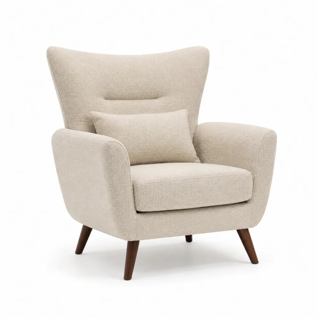 Poltrona imbottita con cuscino rivestimento boucle in poliestere beige 82 x 88 x 104 cm