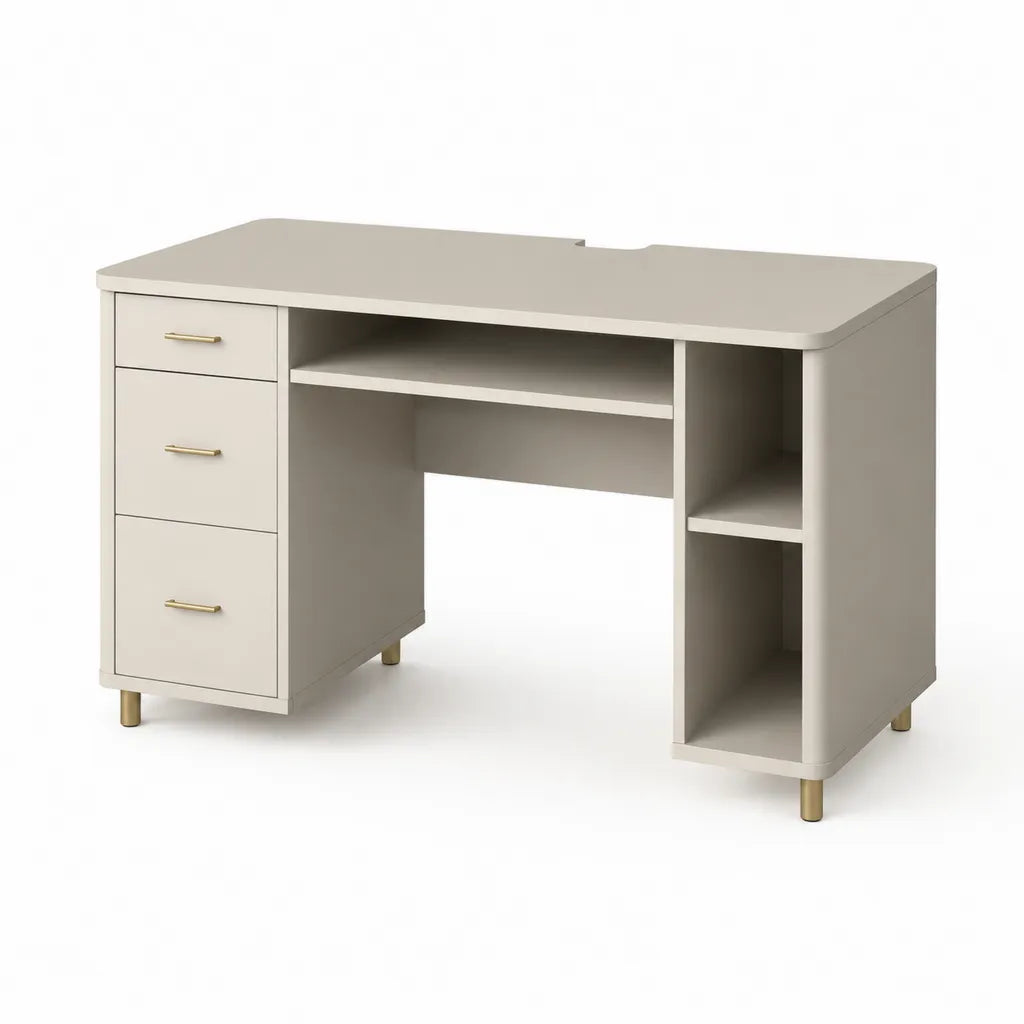 Scrivania per ufficio con 3 cassetti e ripiani MDF beige 120 x 60 x 75 cm