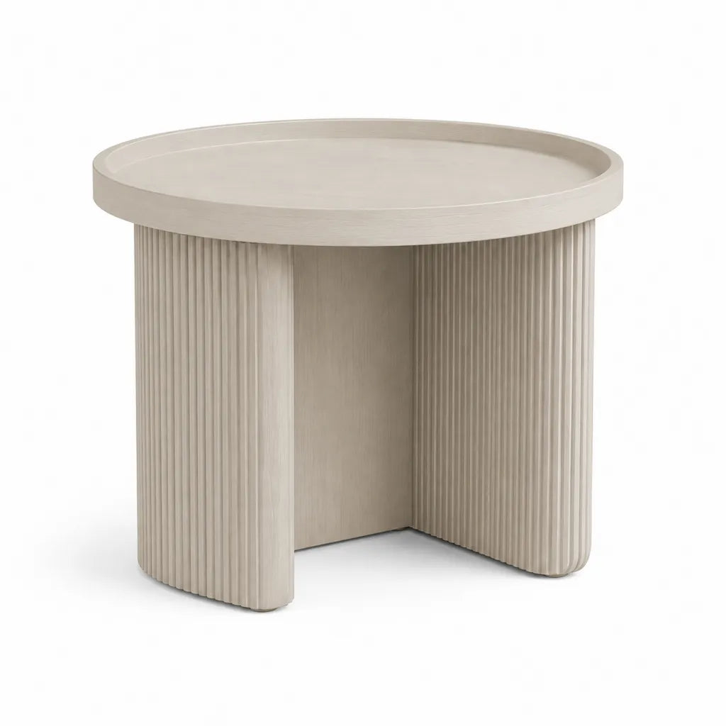 Tavolino laterale rotondo in MDF effetto rovere chiaro Ø 45 cm x H 50 cm