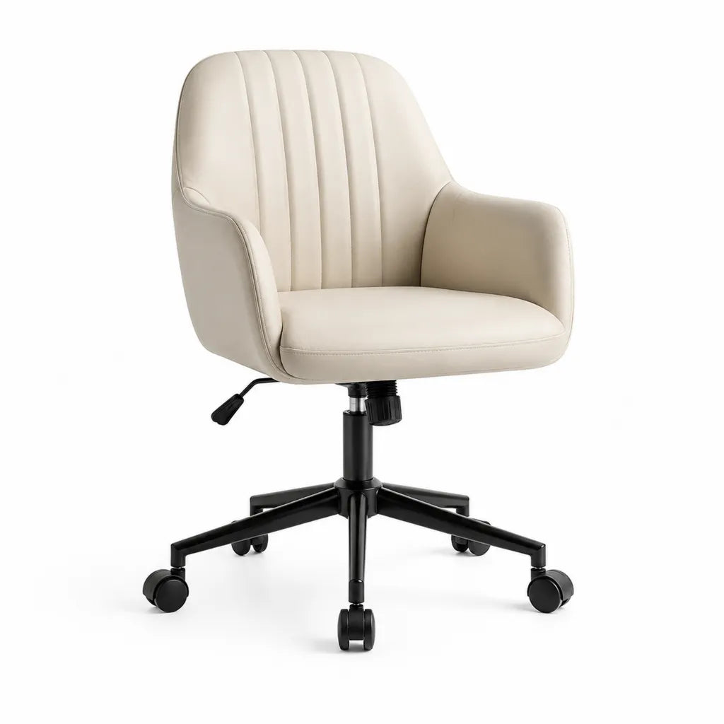 Sedia da ufficio girevole regolabile in altezza in PU avorio con braccioli 62 x 62 x 84-94 cm