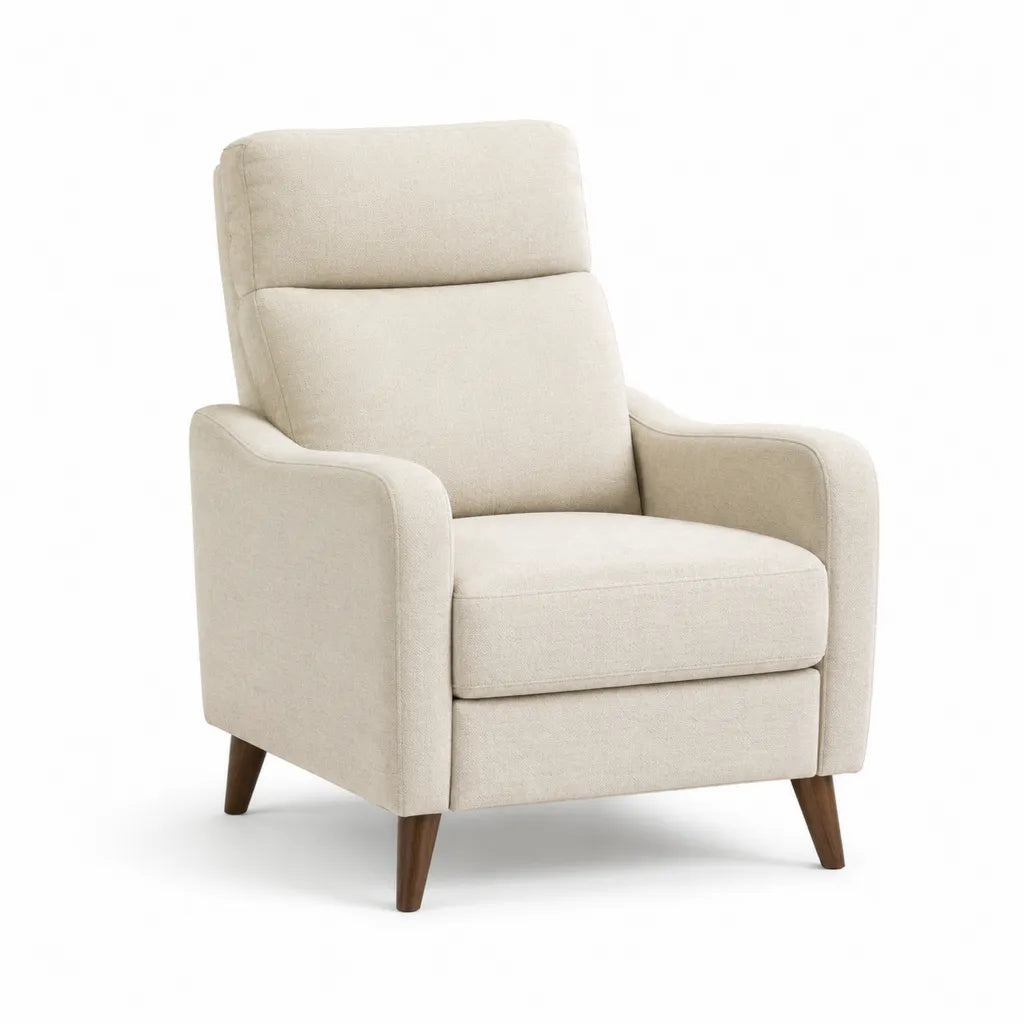 Poltrona da soggiorno imbottita con schienale alto in poliestere beige 78 x 88 x 102 cm