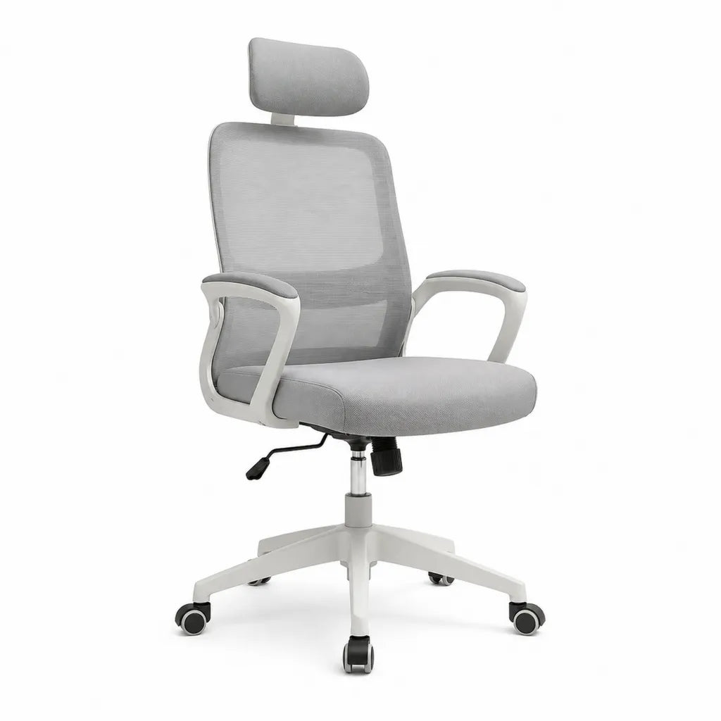 Sedia da ufficio ergonomica con poggiatesta in rete grigio chiaro 64 x 64 x 118-128 cm