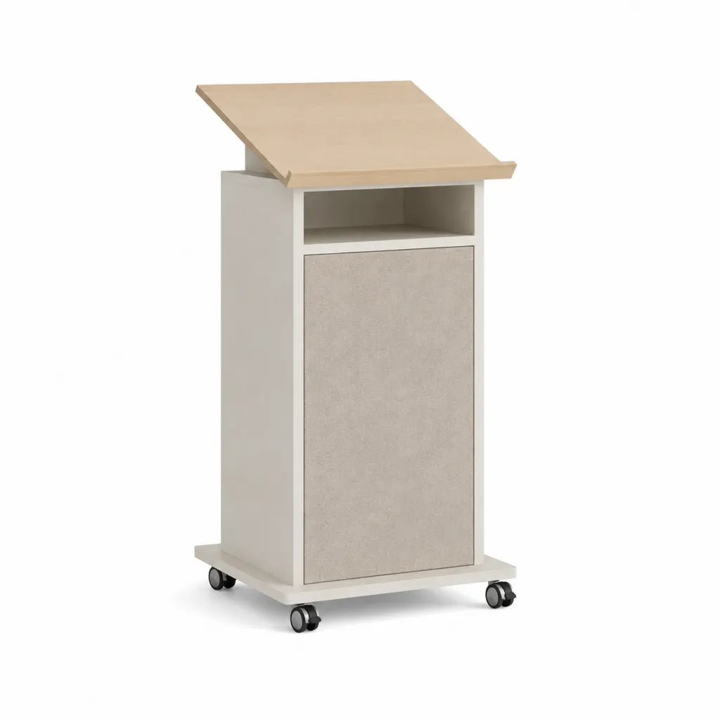 Leggio mobile da ufficio con piano inclinabile in truciolare melaminico bianco rovere chiaro 60 x 50 x 110 cm