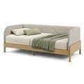 Divano letto singolo 90 x 200 cm con struttura in pino massello e rivestimento in poliestere beige